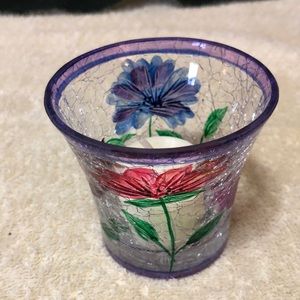 YANKEE CANDLE PAINTED FLOWERS CRACKLE VOTIVE w/candle 3”